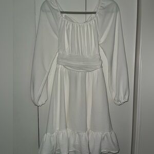 Long-Sleeve White Mini Dress